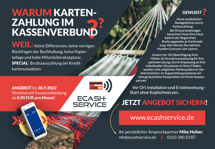 Jetzt Angebot bis 30.09.2024 sichern! Terminal mit Kassenanbindung ab…